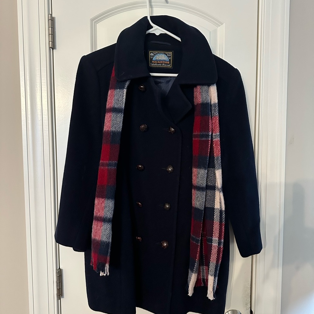 Authentic Mackintosh Double-breasted Peacoat with Matching Wool Scarf